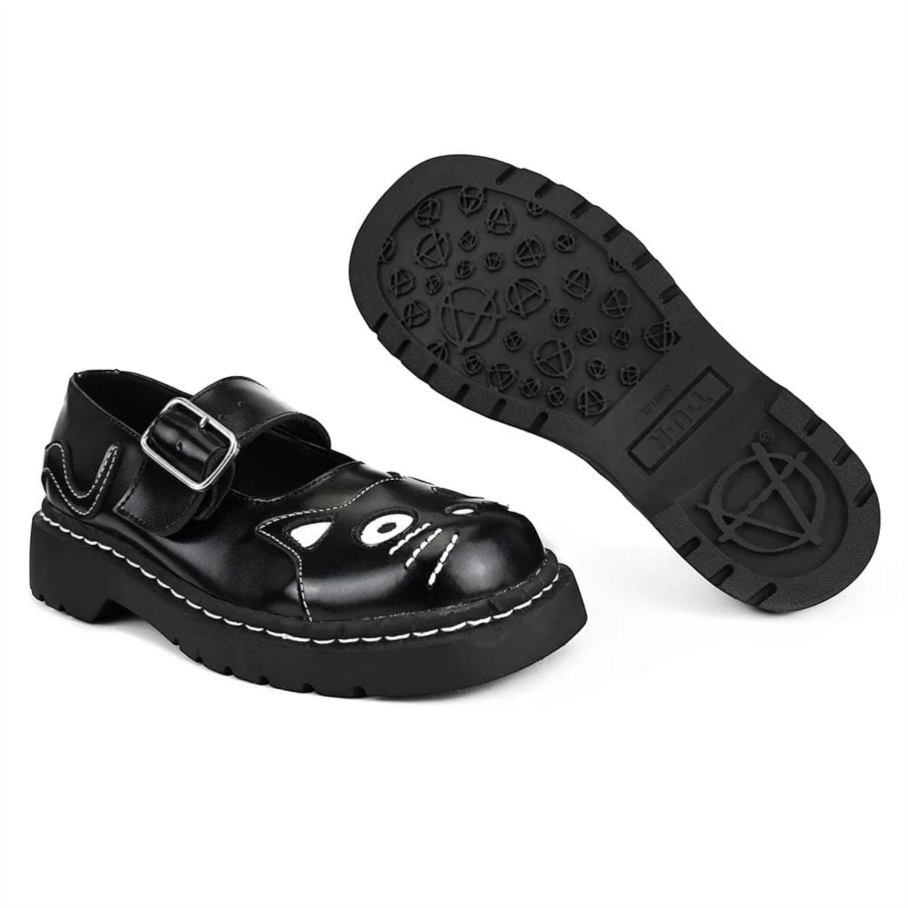 TUK Womens Mary Jane Kitty Black Leather Platform Goth Shoes - T2025