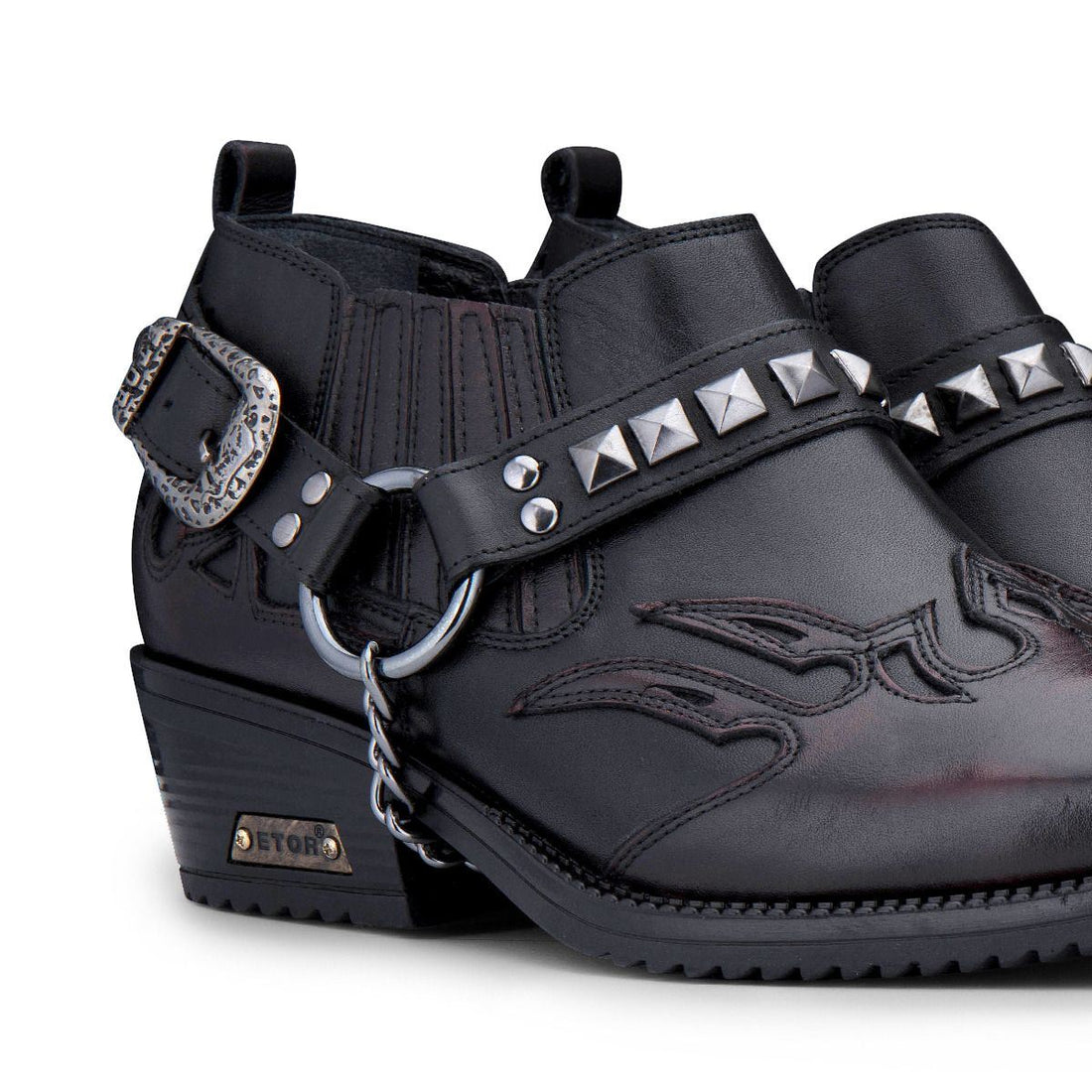 Mens Black Leather Winklepicker Studded Western Biker Boots - Upperclass Fashions 