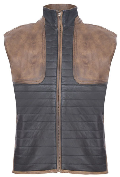 Mens Black/Brown Padded Leather Gilet-Guildford - Upperclass Fashions 