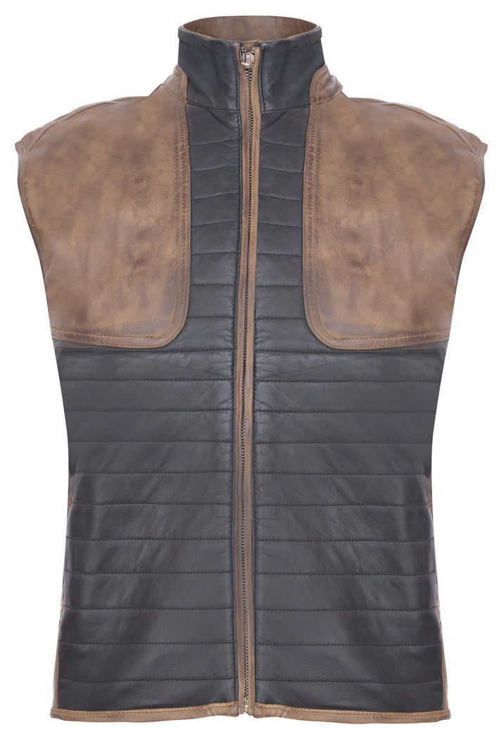 Mens Black/Brown Padded Leather Gilet-Guildford