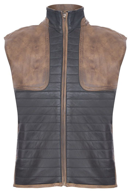 Mens Black/Brown Padded Leather Gilet-Guildford