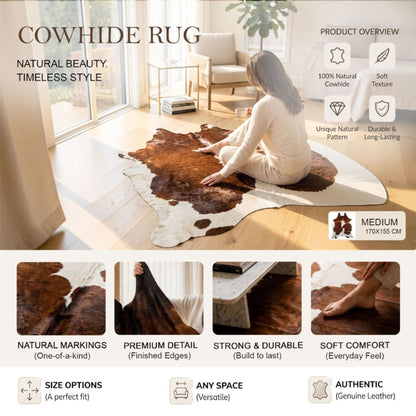 Natural Cow Leather Brown White Cowhide Hairon Rug