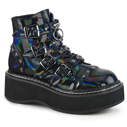 Demonia Emily 315 Black Holographic Studded Ankle Boots