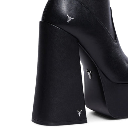 Windsorsmith Womens Black Mid-Calf Sock Platform Goth Heel Boots - Saviour