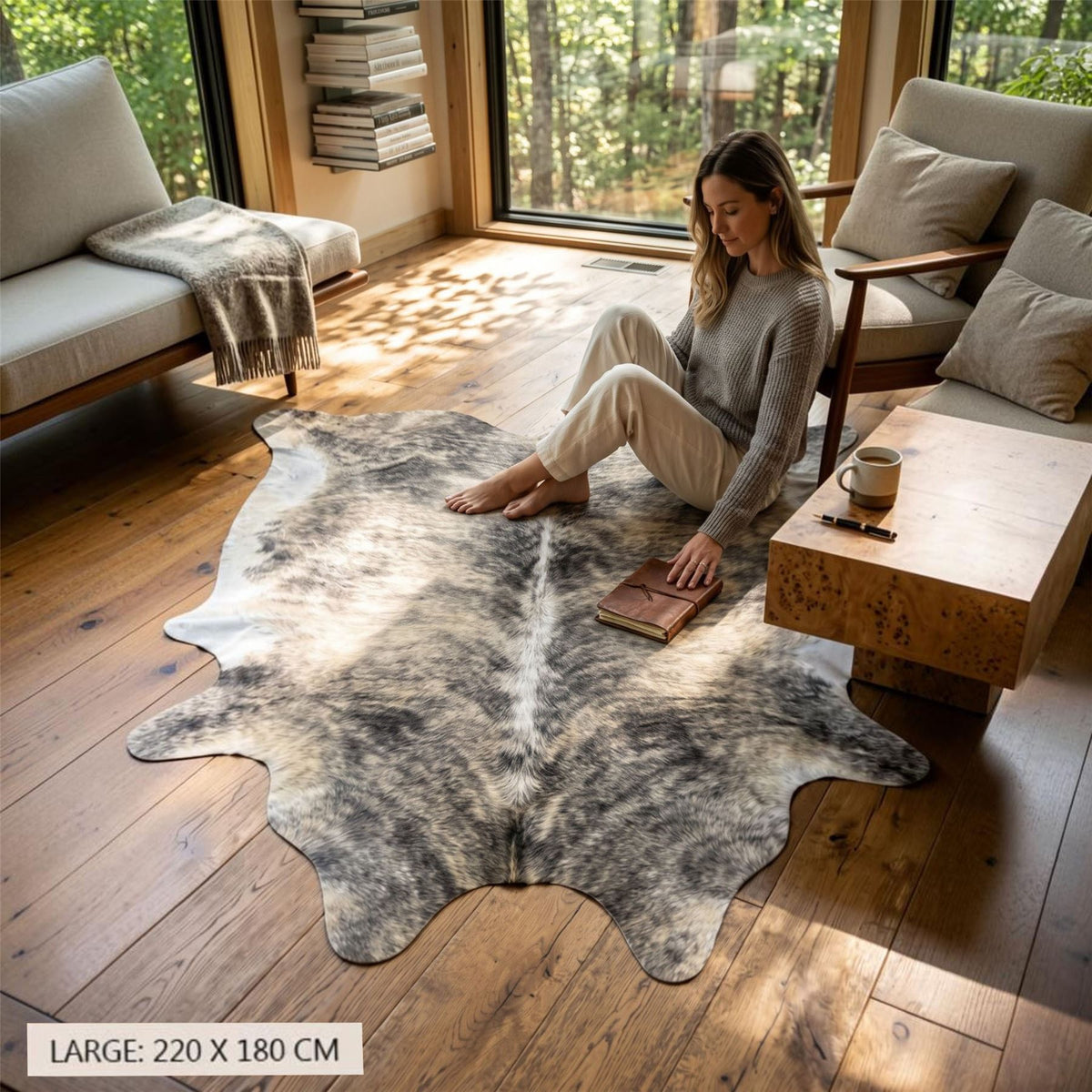 Natural Cow Leather Cowhide Hairon Rug - Light Brindle