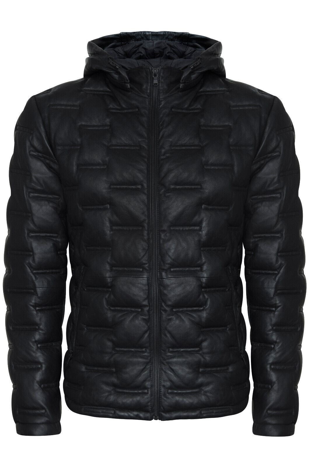 Mens Hooded Puffer Leather Bomber Jacket - Tadley