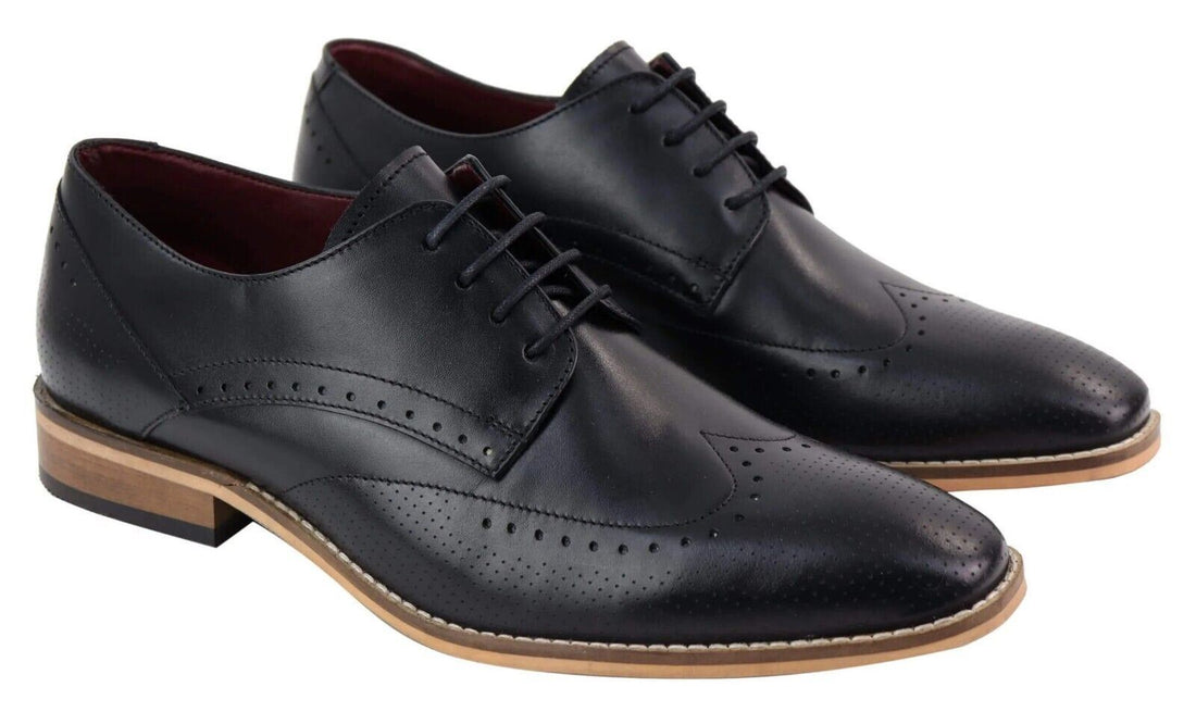 Mens Classic Oxford Brogue Shoes in Perforated Black Leather - Upperclass Fashions 