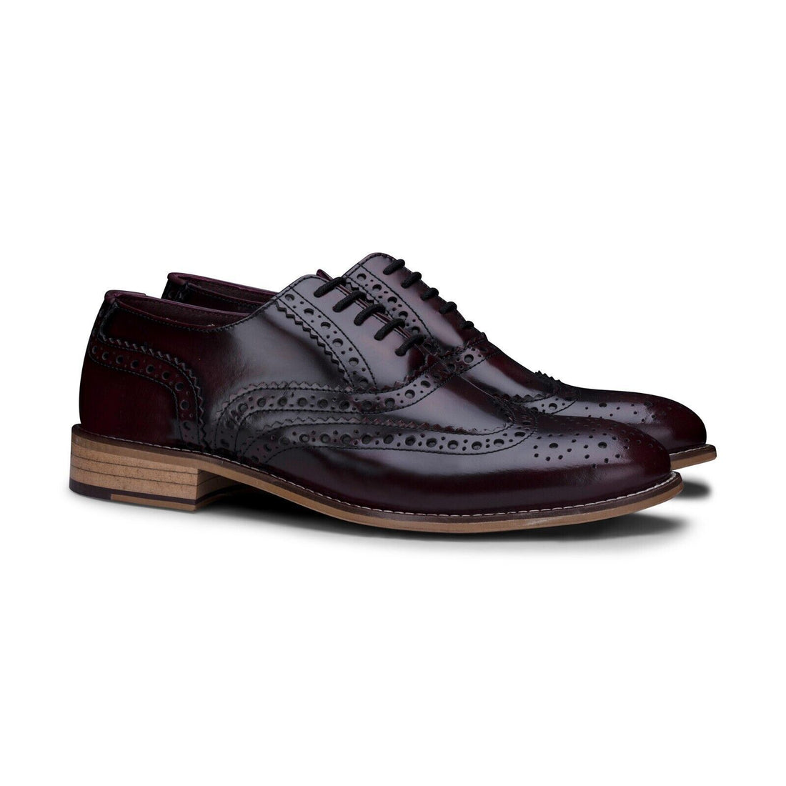 Mens Classic Oxford Maroon Leather Gatsby Brogue Shoes
