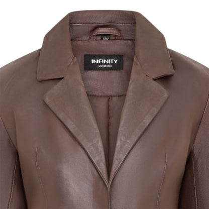 Womens One Button Leather Blazer Jacket-Newhaven