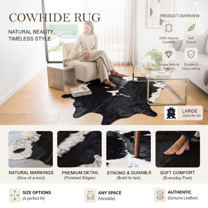 Natural Cow Leather Cowhide Hairon Rug - Hereford