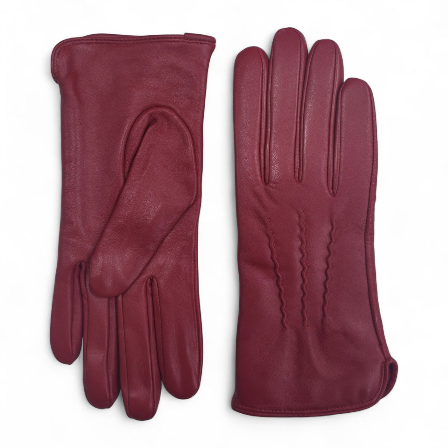 Womens Italian Leather Winter Stitch Line Design Soft Wool Lining Gloves