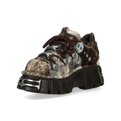 New Rock Brown Fur Leather Gothic Platform Ankle Boots - M-120N-C114