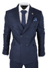 Mens Double Breasted Navy Blue Suit 2 Piece 1920s Pinstripe Peaky Blinders - Upperclass Fashions 