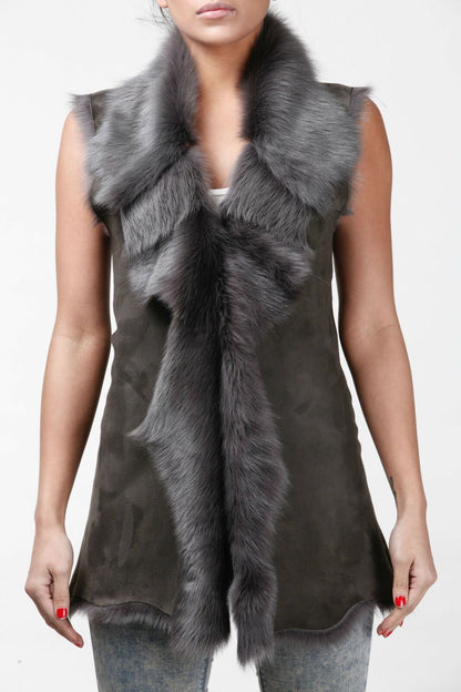 Womens Warmer Toscana Sheepskin Long Gilet-Seaford