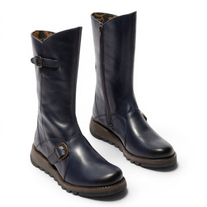 Fly London Womens Blue Leather Mid-Calf Long Boots - MES2913
