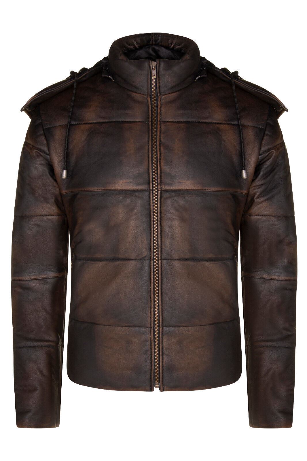 Mens Hooded Puffer Leather Bomber Jacket-Corbridge - Upperclass Fashions 