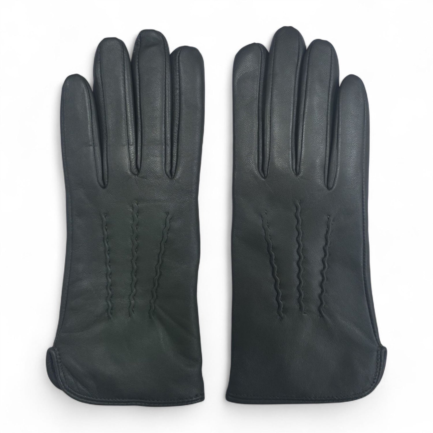 Womens Italian Leather Winter Stitch Line Design Soft Wool Lining Gloves