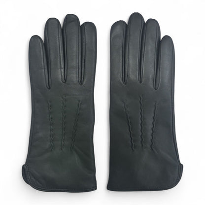 Womens Italian Leather Winter Stitch Line Design Soft Wool Lining Gloves
