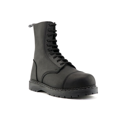 Grinders Unisex Black Leather Steel Toe Cap Lace Up Boots - Stag ACS