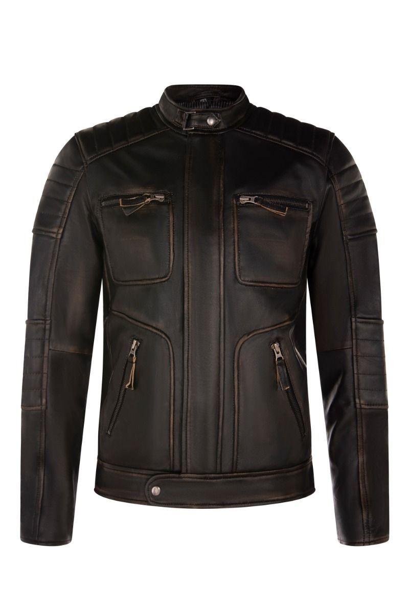 Mens Vintage Leather Retro Biker Jacket - Zakinthos