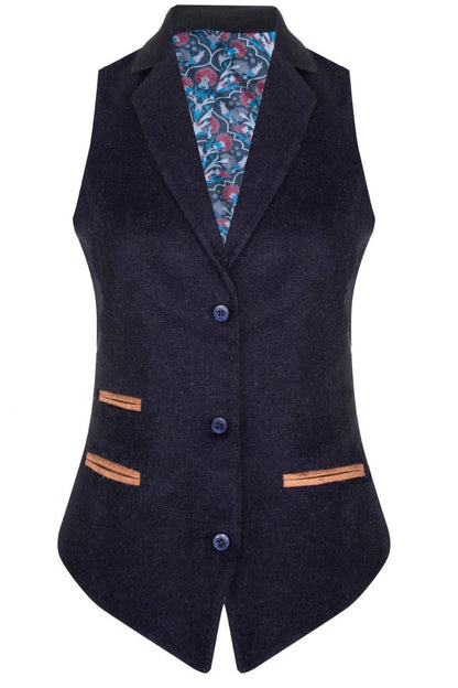 Womens 1920s Navy Blue Wool Classic Retro Vintage Waistcoat