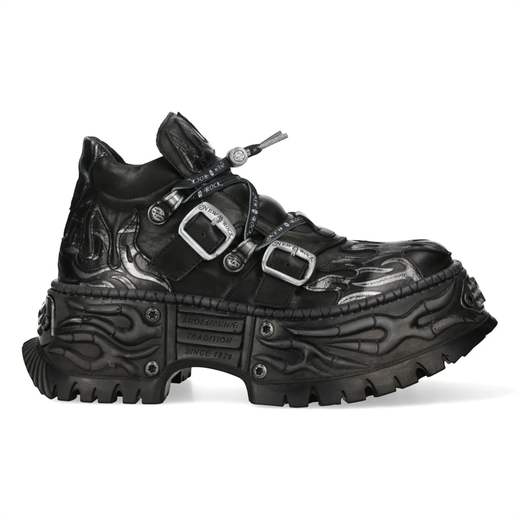 New Rock Black Leather Gothic Biker Platform Ankle Boots - NEWWALL020-C4