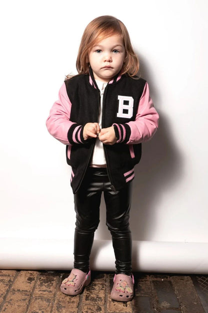 Kids Varsity Bomber Jacket with Real Leather Sleeves 3-13 yrs