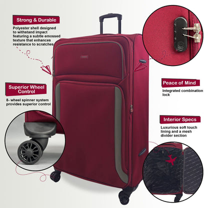Ashland Extra Large Soft Shell Suitcase in Burgundy