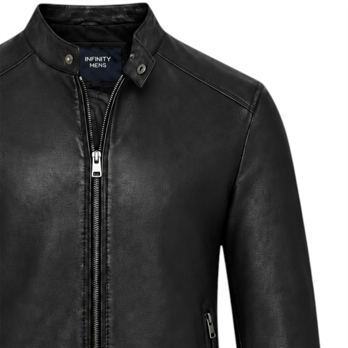 Mens Leather Stand Collar Cafe Racer Biker Jacket - E184