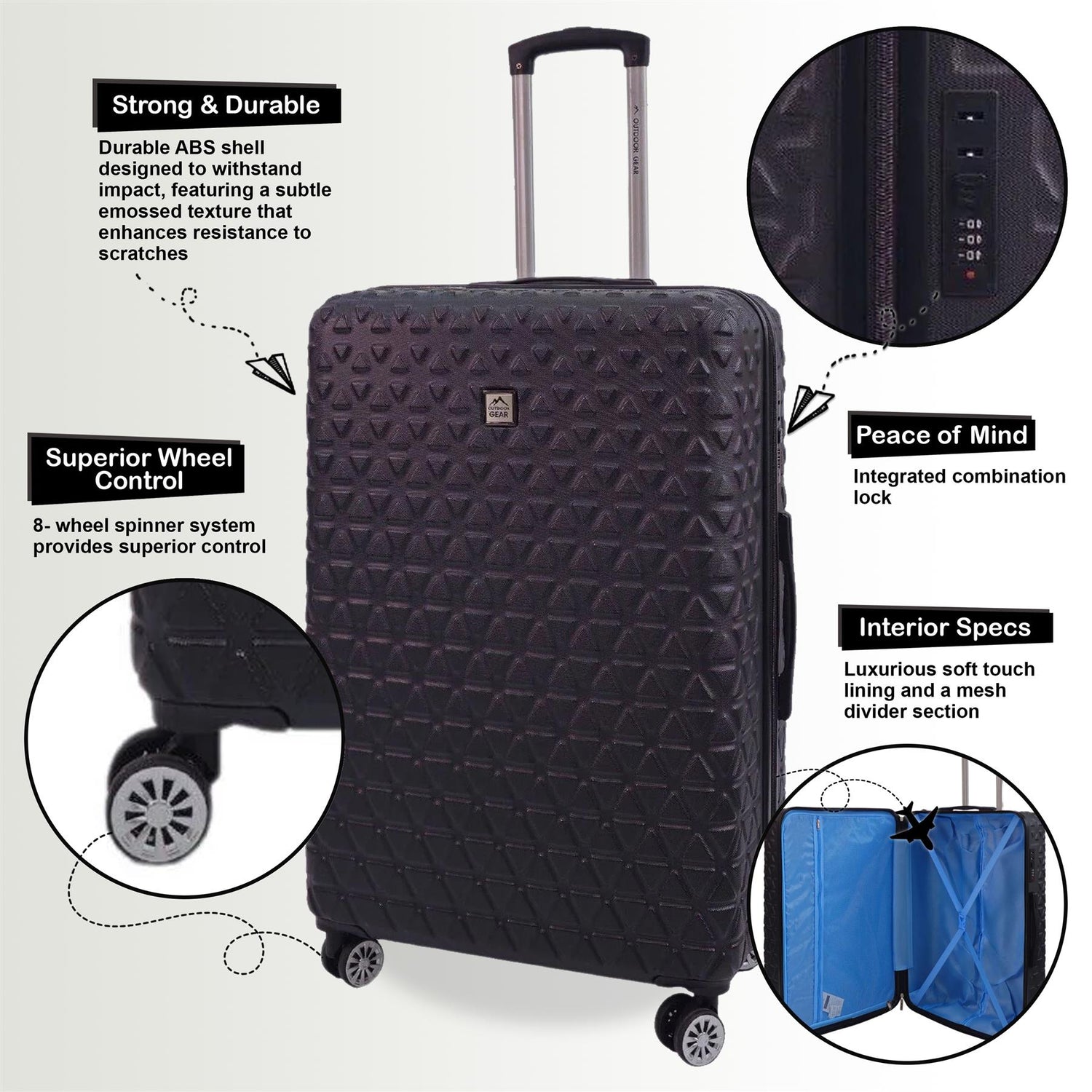Adamsville Set of 3 Hard Shell Suitcase in Black