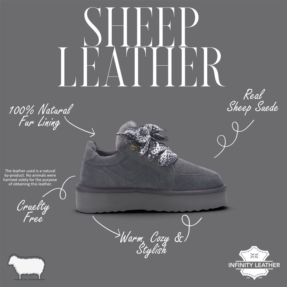 Women’s Grey Genuine Sheepskin Fur-Lined Winter Wedge Trainers - Moonstone