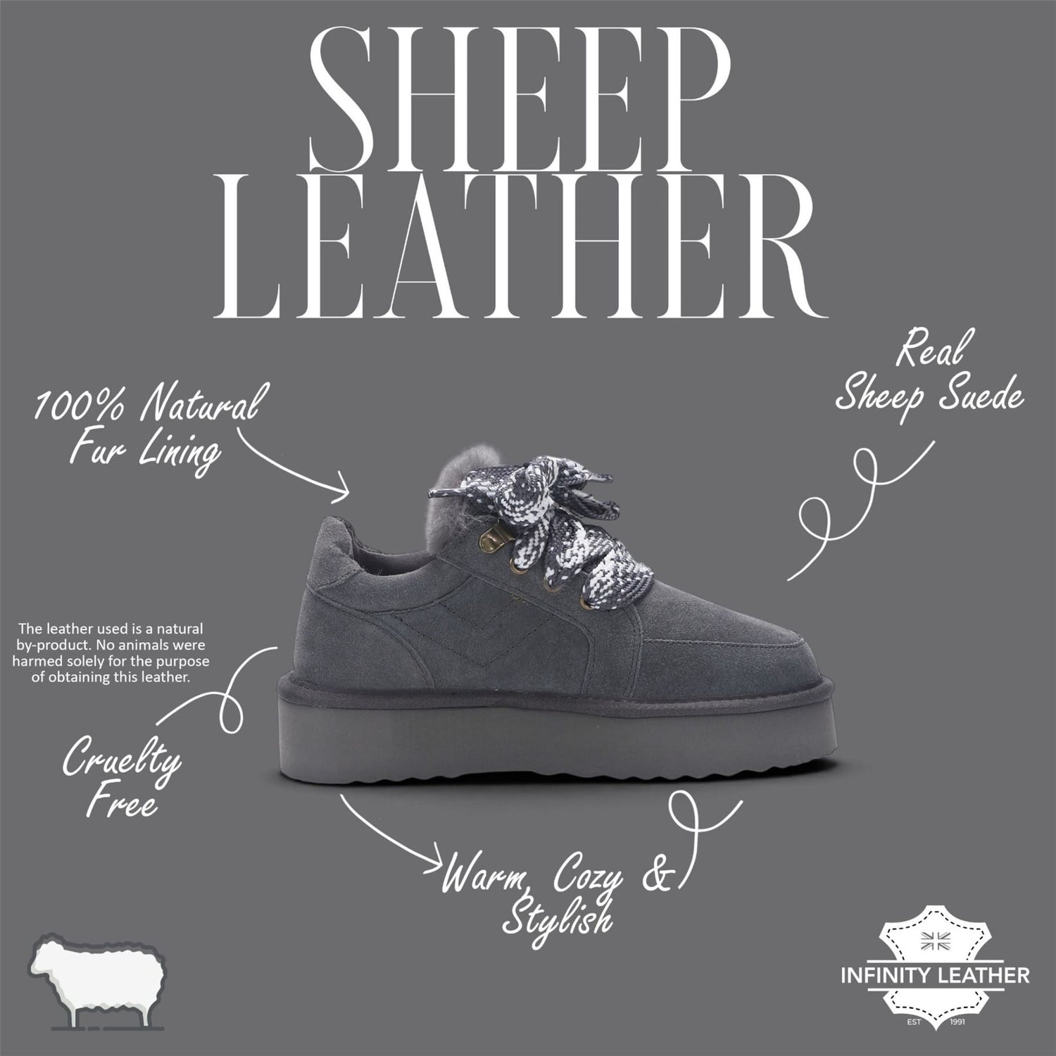 Women’s Grey Genuine Sheepskin Fur-Lined Winter Wedge Trainers - Moonstone