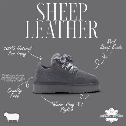 Women’s Grey Genuine Sheepskin Fur-Lined Winter Wedge Trainers - Moonstone