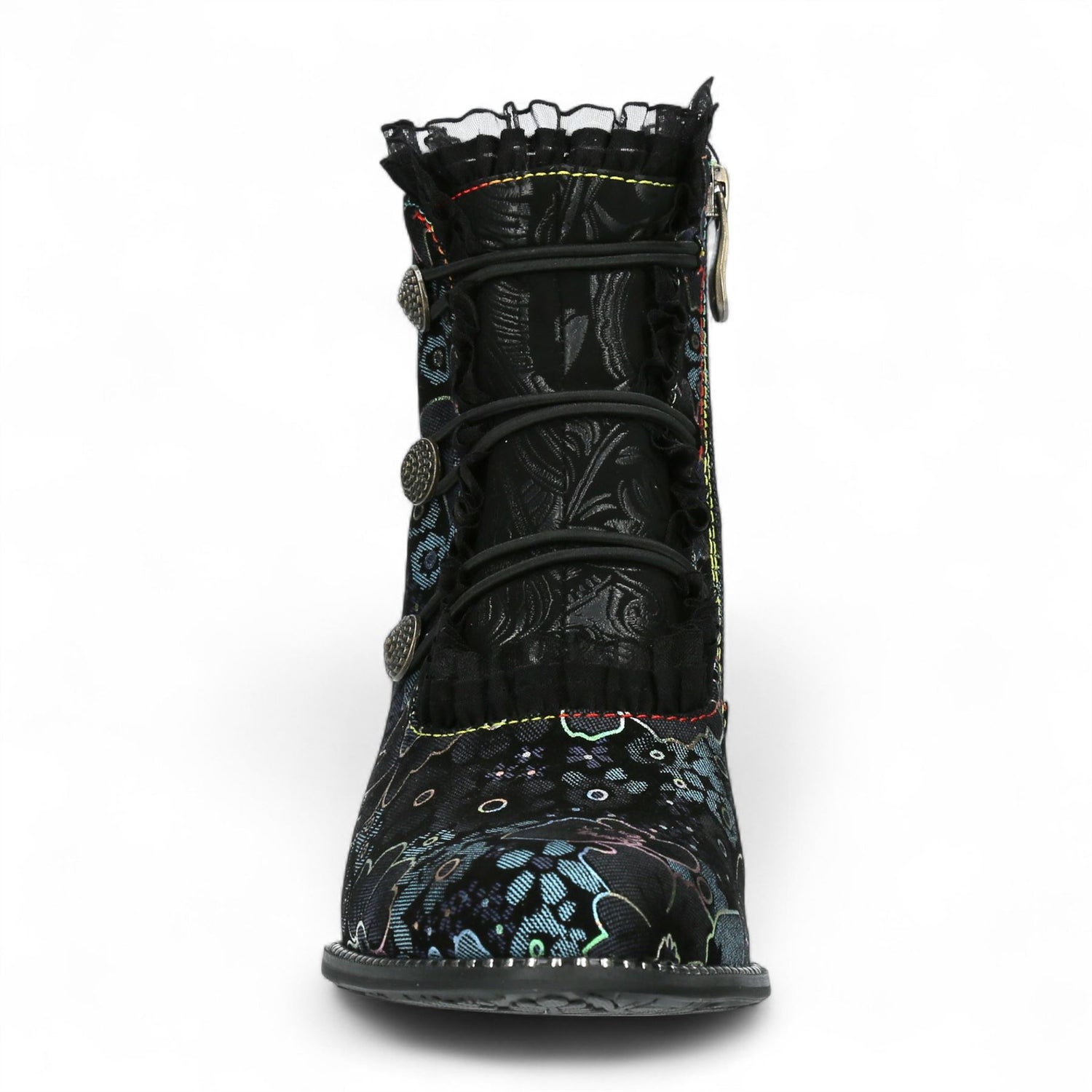 Laura Vita Elcodieo 224 Blue Floral Womens Gothic Victorian Leather Ankle Heeled Boots