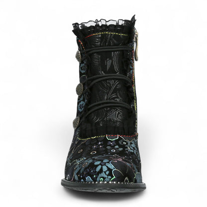 Laura Vita Elcodieo 224 Blue Floral Womens Gothic Victorian Leather Ankle Heeled Boots