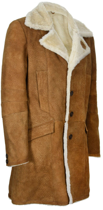 Mens Long Sheepskin shearling Trench Coat-Lewes
