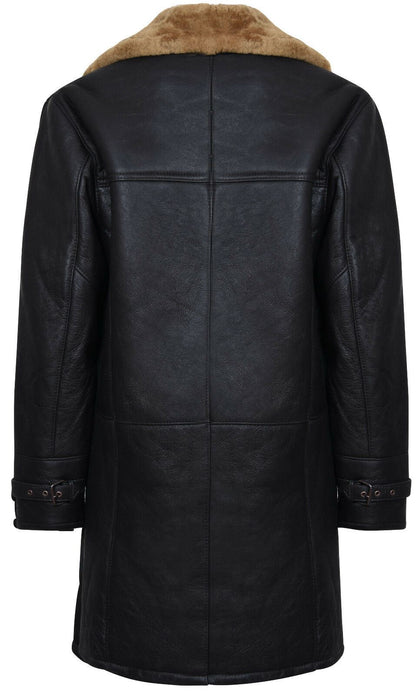 Mens Long  Shearling Sheepskin Crombie Coat-Leiston