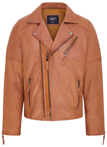 Mens Brando Double Cross Zip Leather Biker Jacket- Fagernes