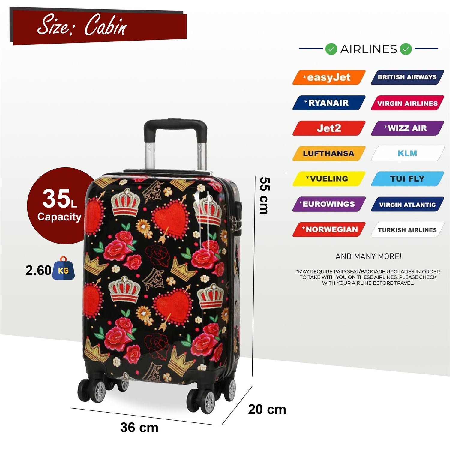 Ballina Cabin Hard Shell Suitcase in Black Queen Rosses