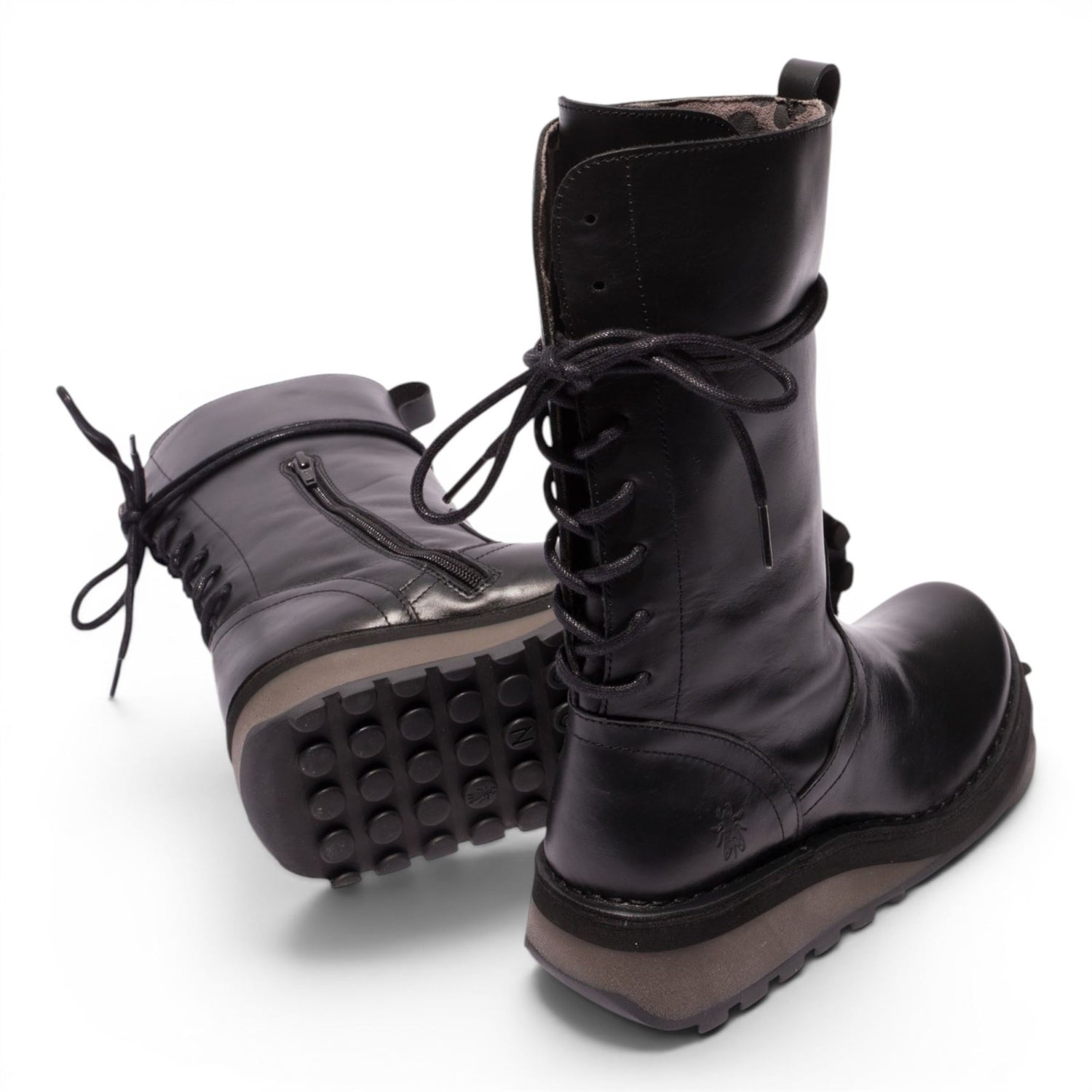 Fly London Women’s Black Leather Mid-Calf Long Boots - HEIG229