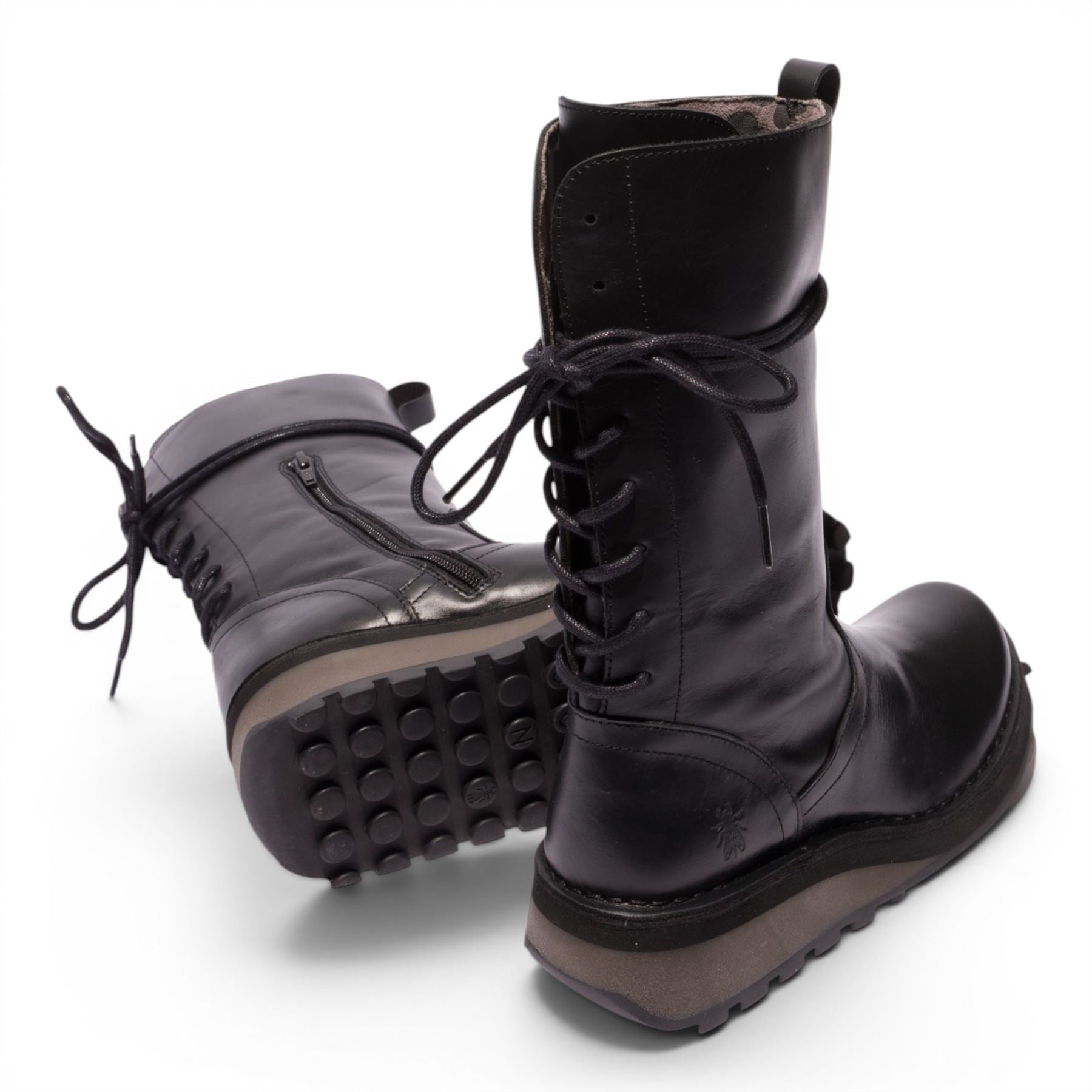 Fly London Women’s Black Leather Mid-Calf Long Boots - HEIG229
