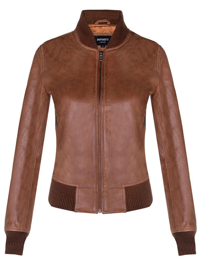 Womens Classic MA-1 Leather Bomber Jacket-Newcastle