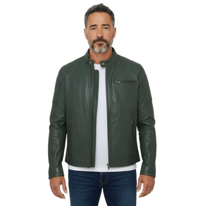 Mens Leather Quilted Shoulder Biker Jacket - Rock
