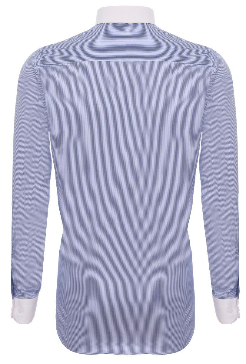 Mens Peaky Blinders Removable Collar Nehru Royal Blue Striped Collarless Shirt