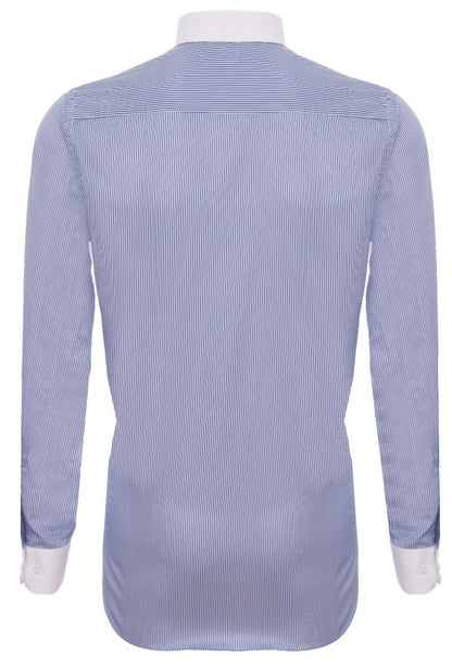 Mens Peaky Blinders Removable Collar Nehru Royal Blue Striped Collarless Shirt