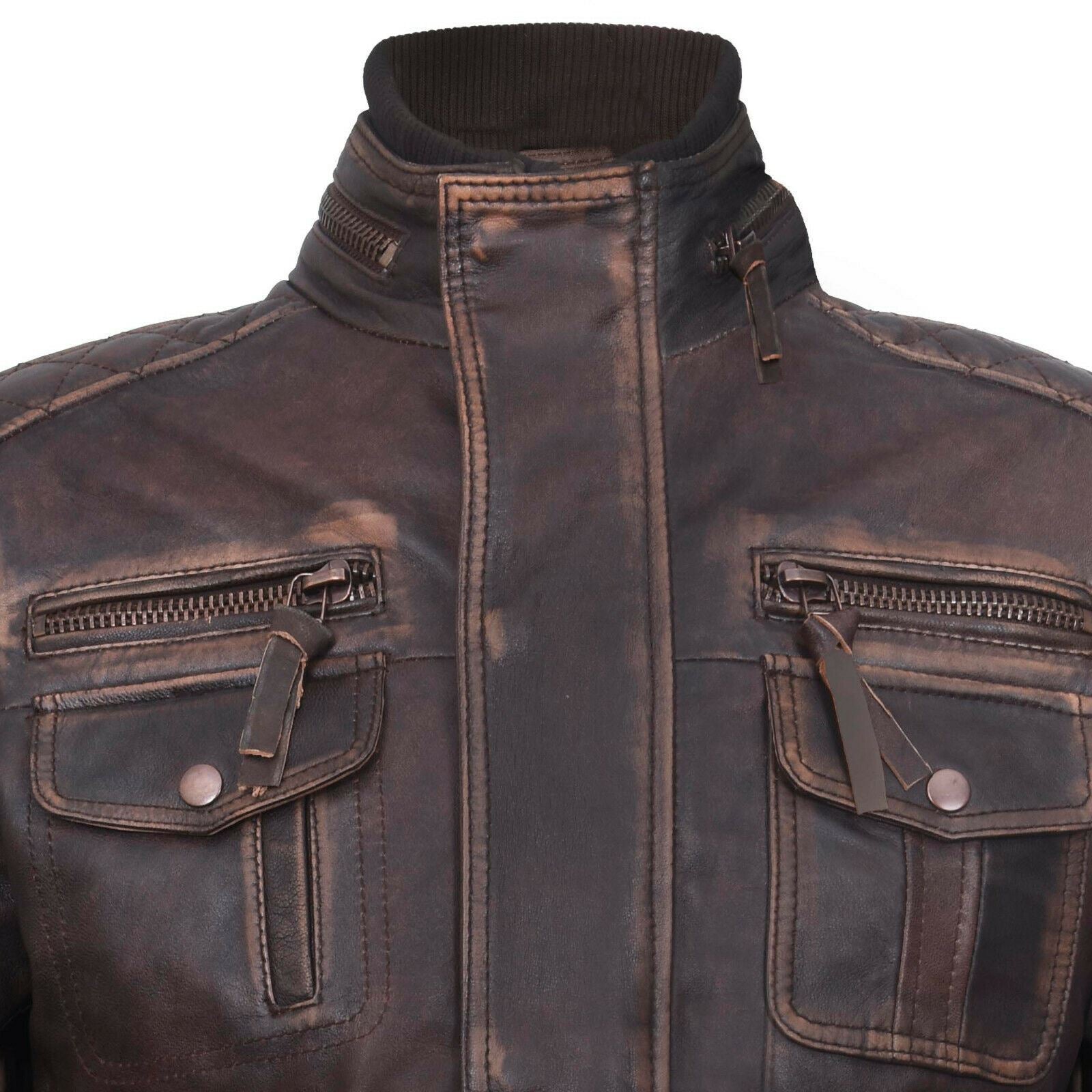 Mens Classic Leather Biker Jacket-Shildon - Upperclass Fashions 