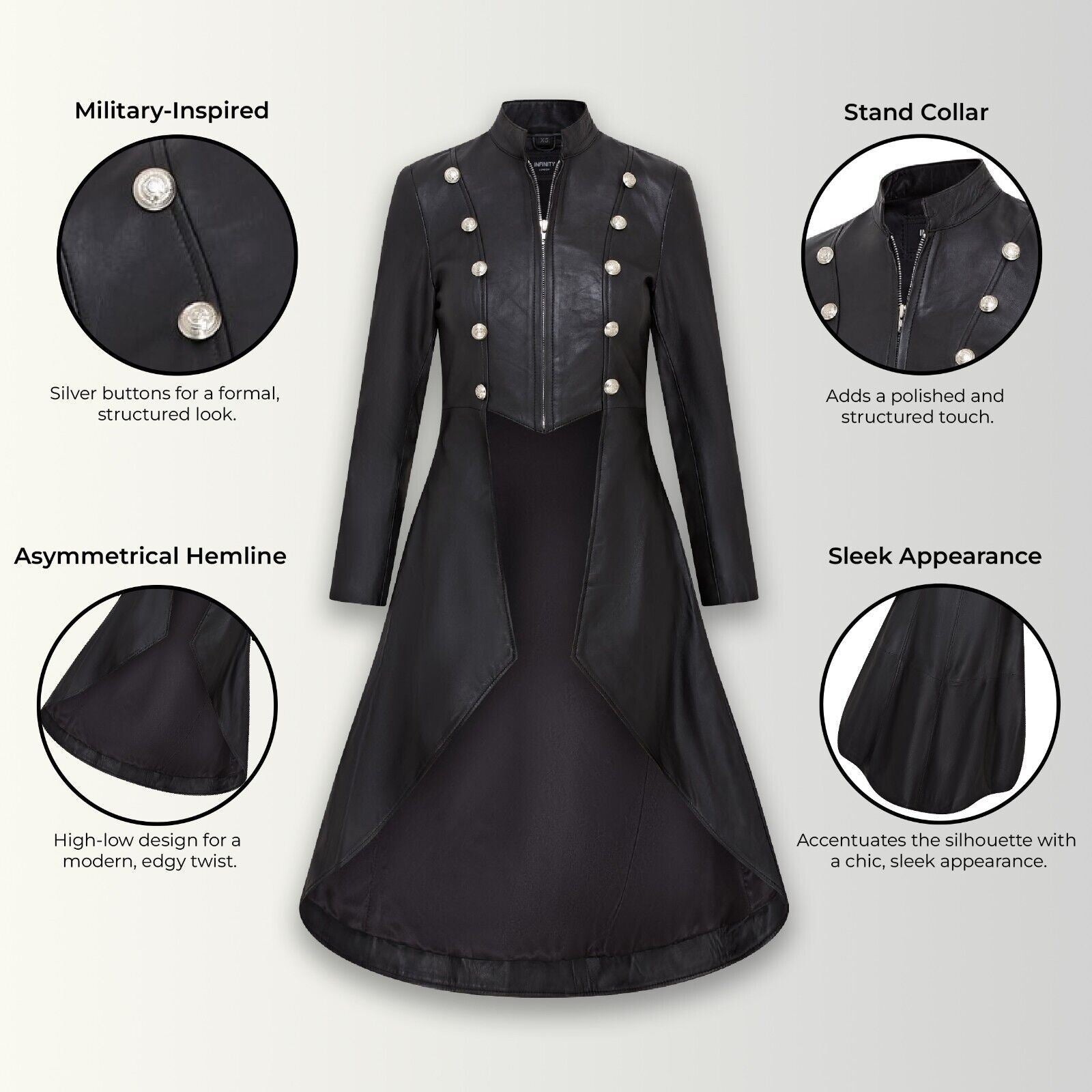 Womens Gothic Full Length Edwardian Leather Coat - Wantage