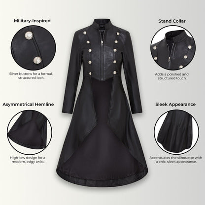 Womens Gothic Full Length Edwardian Leather Coat - Wantage