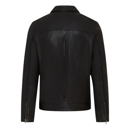 Mens Leather Harrington Collar Biker Jacket - Alpha