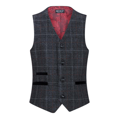 Boys 3 Piece Charcoal Grey Tweed Check Vintage Retro Suit